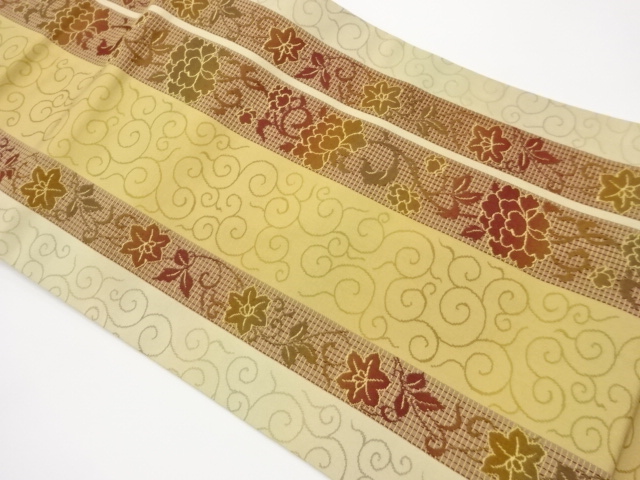 JAPANESE NAGOYA OBI / WOVEN FLOWER ARABESQUE